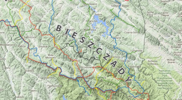 Mapa Szlakow Turystycznych - Bieszczady